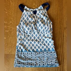 Cabana Life Blue and White Geometric Tankini Top